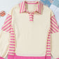 Striped Johnny Collar Long Sleeve Sweatshirt