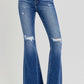 RISEN Full Size High Rise Distressed Raw Hem Flare Jeans