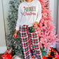 MERRY CHRISTMAS Round Neck Top and Plaid Pants Set