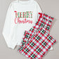 MERRY CHRISTMAS Round Neck Top and Plaid Pants Set