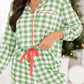 Plaid Collared Neck Long Sleeve Top and Pants Set