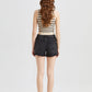 BAYEAS Stepped Waist Raw Hem Denim Shorts