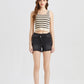 BAYEAS Stepped Waist Raw Hem Denim Shorts