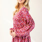 Celeste Full Size Floral V-Neck Balloon Sleeve Blouse