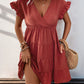 Tiered Surplice Flounce Sleeve Mini Dress