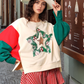 Color Block Star Side Slit Lantern Sleeve Sweatshirt