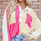 Color Block Collared Neck Long Sleeve Sweatshirt