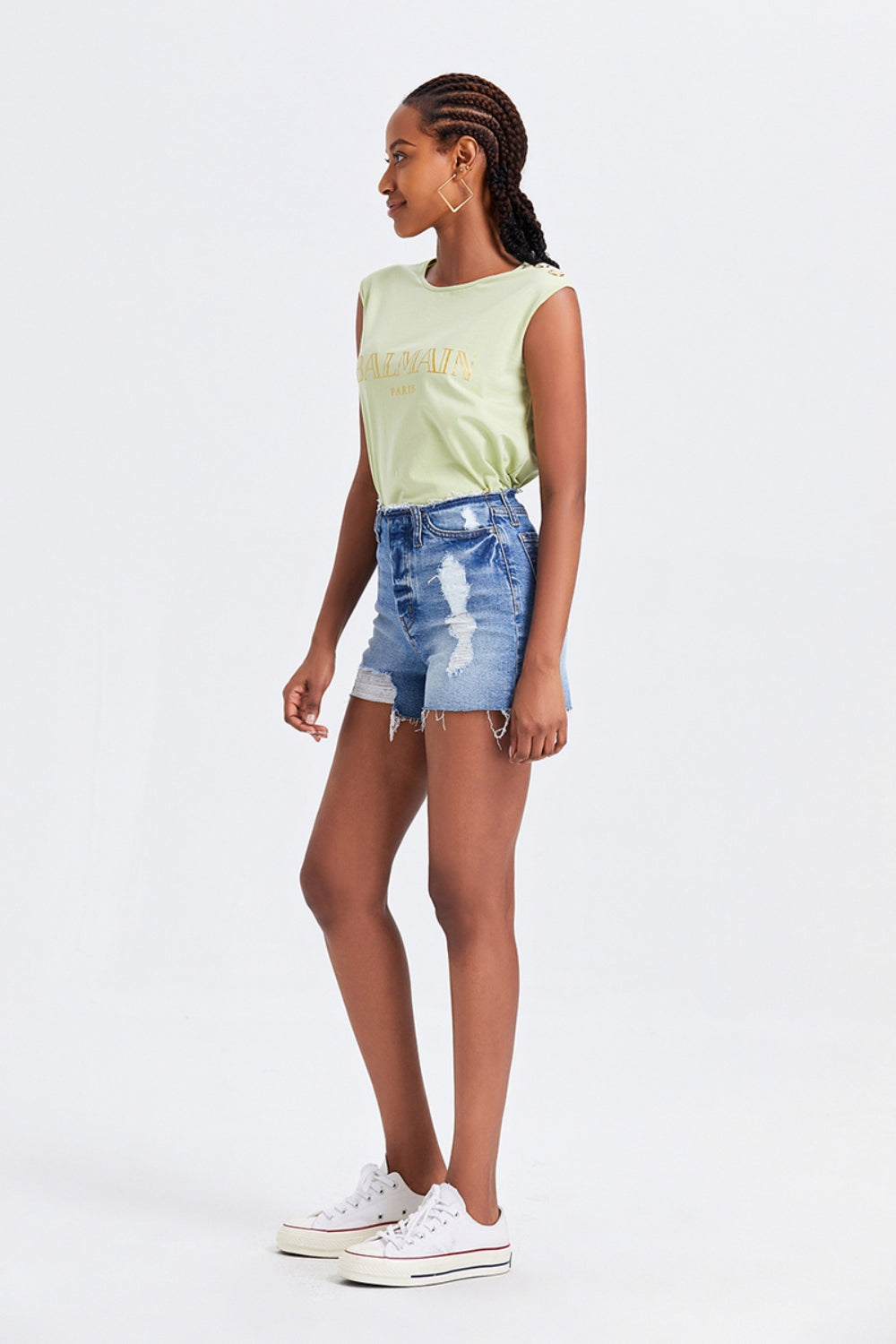 BAYEAS High Rise Bandless Denim Shorts