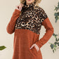 Celeste Full Size Curved Hem Leopard Turtleneck Long Sleeve Blouse