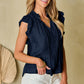 Ruffled Tie Neck Cap Sleeve Blouse