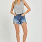 RISEN Button Fly Frayed Hem Denim Shorts