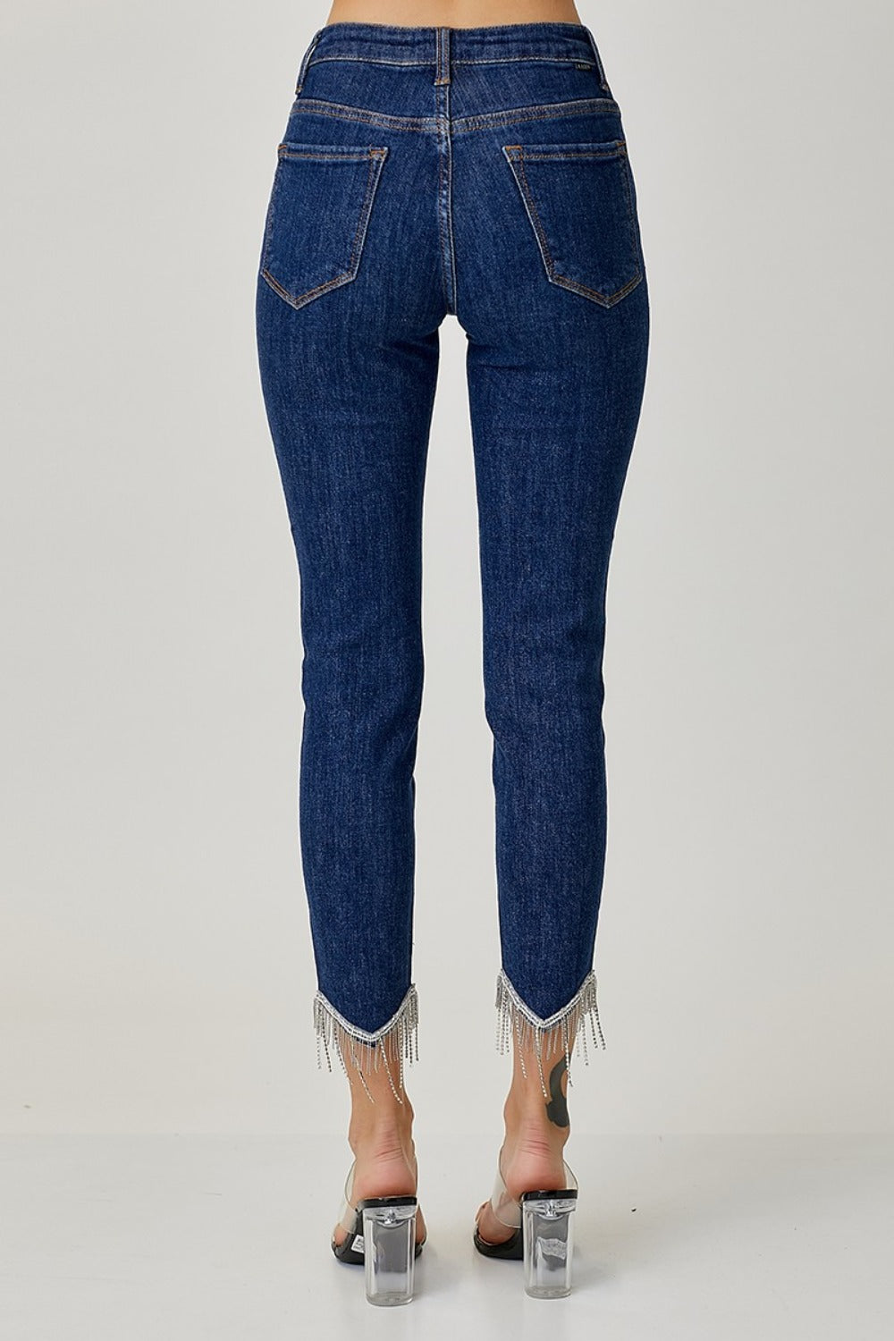 RISEN Full Size Embellished Mid Rise Crop Skinny Jeans