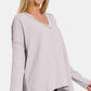 Zenana Texture Exposed Seam V-Neck Long Sleeve T-Shirt