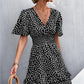 Printed Smocked Waist Layered Surplice Dress