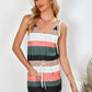 Striped Drawstring Waist Tie-Shoulder Mini Dress