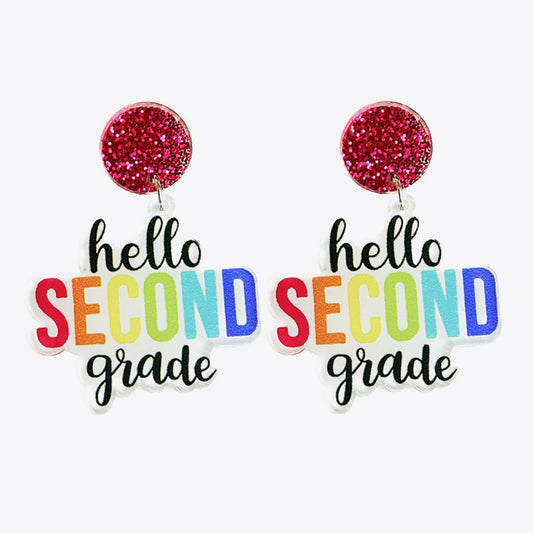 HELLO SECOND GRADE Acrylic Dangle Earrings