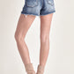 RISEN Mid Rise Raw Hem Denim Shorts