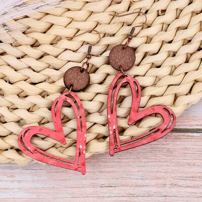 Cutout Heart Shape Wood Earrings